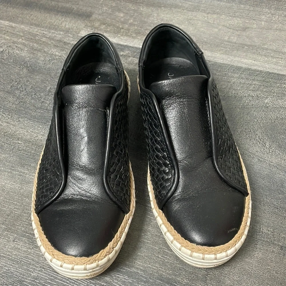 J/Slides Kayla Black Woven Leather Espadrille Sneakers size 6.5